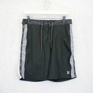 Hurley Black Gray Drawstring Board Shorts Swim Trunks -32 / 9- Mid Rise Tag 30
